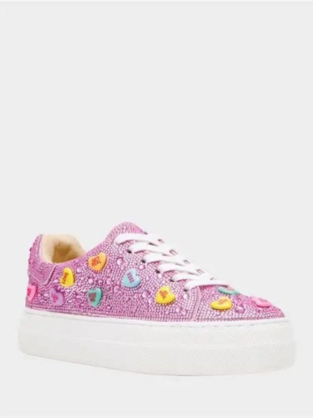 Betsey Johnson $109 Sidny Pink Multi Conversations Hearts Sz 10 NIB! - Picture 2 of 9